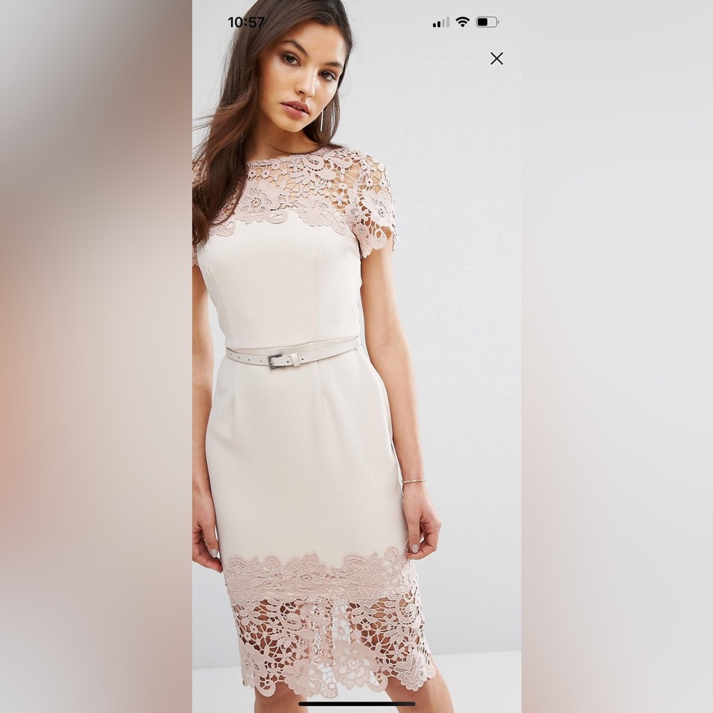ASOS paper dolls cap sleeve midi dress with lace detail, there is no belt